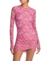 Afrm Mirza Ruched Mini Dress In Red Ditsy