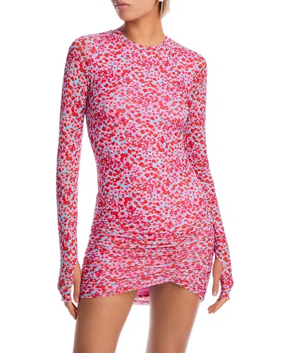Afrm Mirza Ruched Mini Dress In Red Ditsy