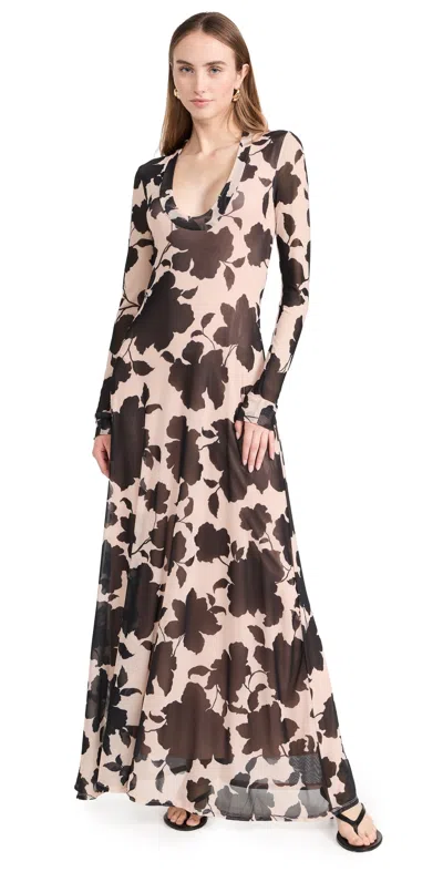 Afrm Moni Cowl Neck Maxi Dress Shadow Floral Xl