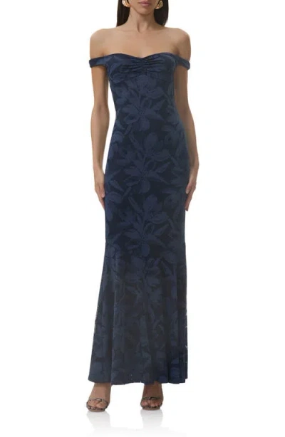 Afrm Morgan Floral Mesh Off The Shoulder Dress In Brown