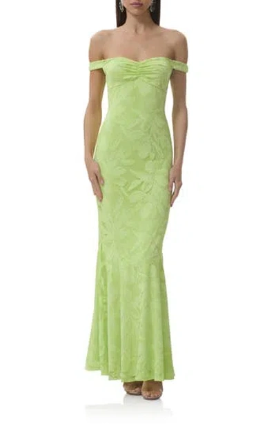 Afrm Morgan Floral Mesh Off The Shoulder Dress In Green