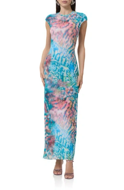 Afrm Mylo Power Mesh Maxi Dress In Blue