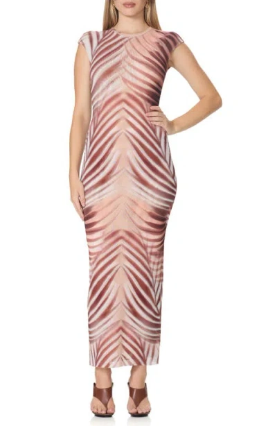 Afrm Mylo Mesh Round Neck Cap Sleeve Maxi Dress In Brown