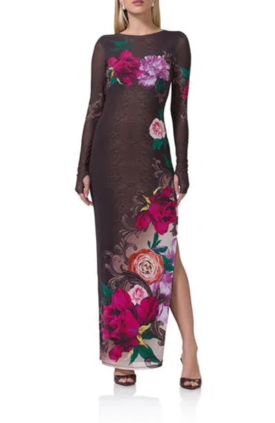 Afrm Nettie Long Sleeve Backless Maxi Dress In Snake Floral