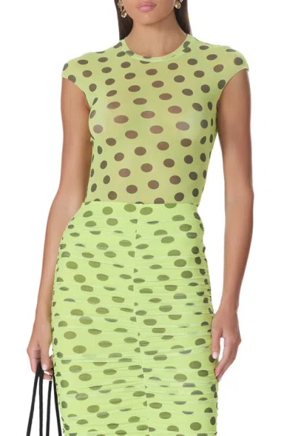Afrm Nina Crewneck Cap Sleeve Mesh Top In Green