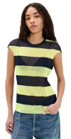 Afrm Nina Print Cap Sleeve Mesh Top In Lime Rugby