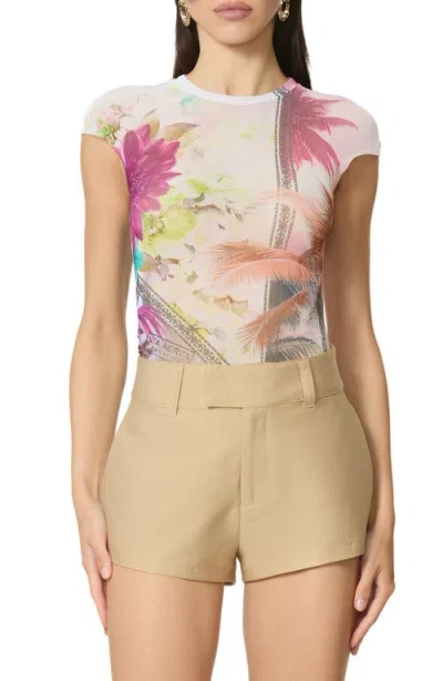 Afrm Nina Crewneck Mesh T-shirt In Multi