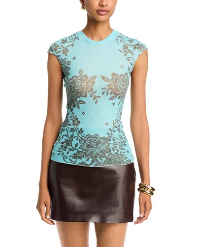 Afrm Nina Crewneck Cap Sleeve Mesh Top In Multi