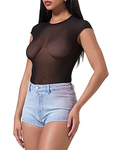 Afrm Nina Mesh Tee In Noir