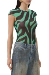 Afrm Nina Print Cap Sleeve Mesh Top In Green