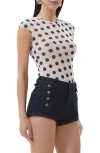 Afrm Nina Print Cap Sleeve Mesh Top In White