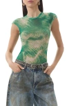 Afrm Nina Print Cap Sleeve Mesh Top In Green