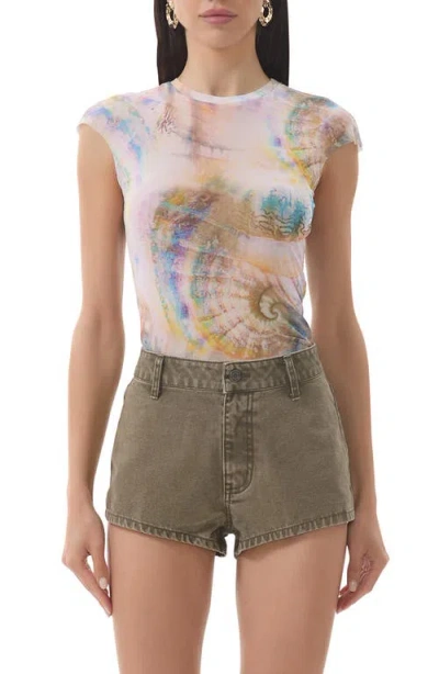 Afrm Nina Print Cap Sleeve Mesh Top
