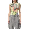 Afrm Nina Print Cap Sleeve Mesh Top In Butterfly Tee