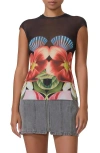 Afrm Nina Print Cap Sleeve Mesh Top In Hibiscus Shell