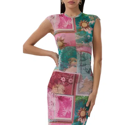 Afrm Nina Print Cap Sleeve Mesh Top In Tropic Postcard