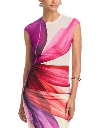 Afrm Nina Print Cap Sleeve Mesh Top In Multi