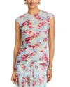Afrm Nina Print Cap Sleeve Mesh Top In Red