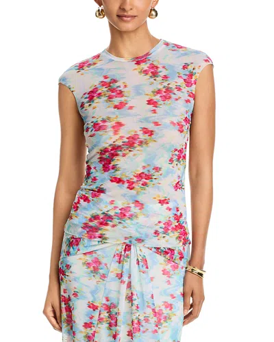 Afrm Nina Print Cap Sleeve Mesh Top In Red