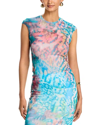 Afrm Nina Print Cap Sleeve Mesh Top In Multi