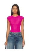 Afrm Nina Rhinestone Zebra Cap Sleeve Mesh Top In Fuchsia
