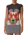 Afrm Nina Print Cap Sleeve Mesh Top In Hibiscus