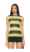 Afrm Nina Print Cap Sleeve Mesh Top In Lime Rugby