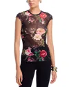 Afrm Nina Print Cap Sleeve Mesh Top In Multi