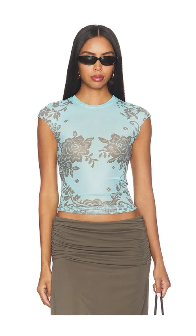 Afrm Nina Crewneck Cap Sleeve Mesh Top In Multi