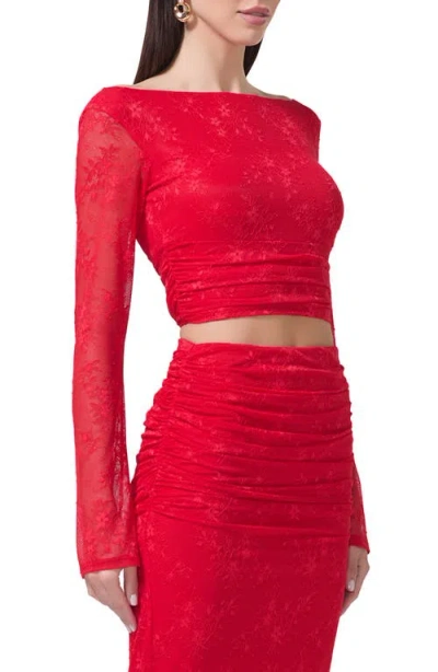 Afrm Noam Lace Crop Top In Risky Red