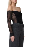 Afrm Odilla Lace Inset Off The Shoulder Top In Noir