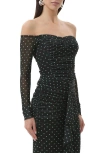 Afrm Odilla Printed Off The Shoulder Mesh Top In Blue