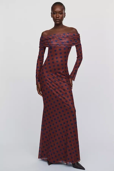 Afrm Off-shoulder Mesh Maxi Dress In Pink
