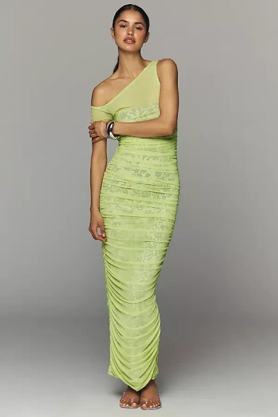 Afrm Off-the-shoulder Ruched Maxi Dress In Green
