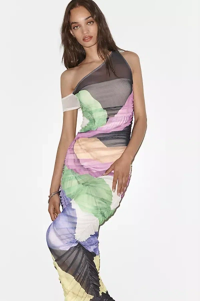 Afrm Off-the-shoulder Ruched Maxi Dress In Multi
