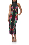 AFRM AFRM OLIMPIA PRINTED TURTLENECK MESH HALTER DRESS