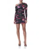 Afrm One-shoulder Long Sleeve Mesh Minidress In Mixed Rose