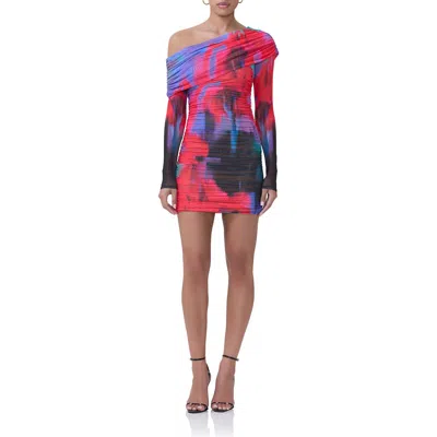 Afrm One-shoulder Long Sleeve Mesh Minidress In Romantic Fleur