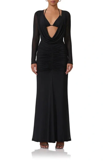 Afrm Orla Bralette Long Sleeve Maxi Dress In Noir