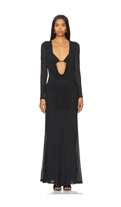 Afrm Orla Bralette Long Sleeve Maxi Dress In Noir