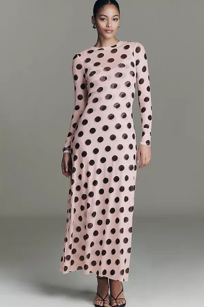 Afrm Paola Long-sleeve Crew Neck Maxi Dress In Pink