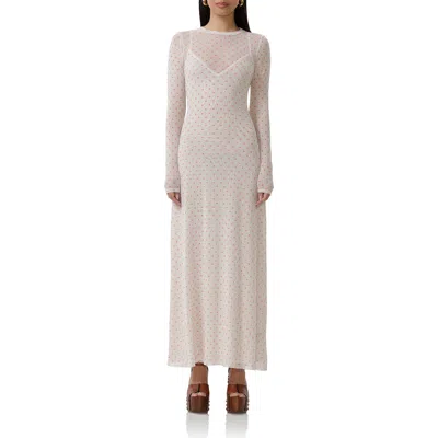 Afrm Paola Polka Dot Long Sleeve Mesh Dress In Coral Micro Dot