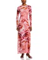 Afrm Paola Round Neck Mesh Dress In Pink
