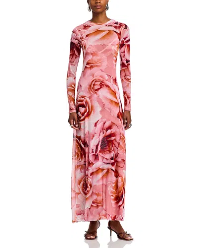 Afrm Paola Round Neck Mesh Dress In Pink