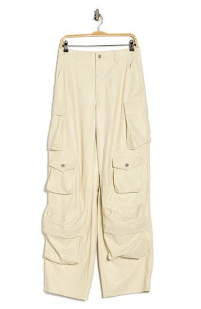 Afrm Parker Faux Leather Wide Leg Cargo Pants In White
