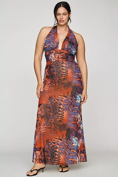 Afrm Plus Anja Halter Maxi Dress In Blue