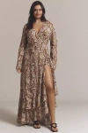 Afrm Plus Long-sleeve Wrap Maxi Dress In Brown