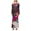 Afrm Polly Off The Shoulder Long Sleeve Mesh Maxi Dress In Snake Floral