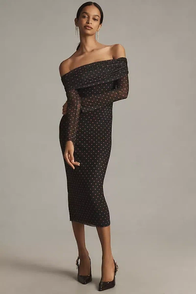 Afrm Praya Off-the-shoulder Mesh Midi Dress In Grey