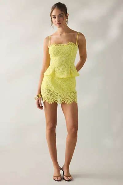 Afrm Presley Limelight Sheer Lace Mini Skirt In Limelight, Women's At Urban Outfitters In Yellow